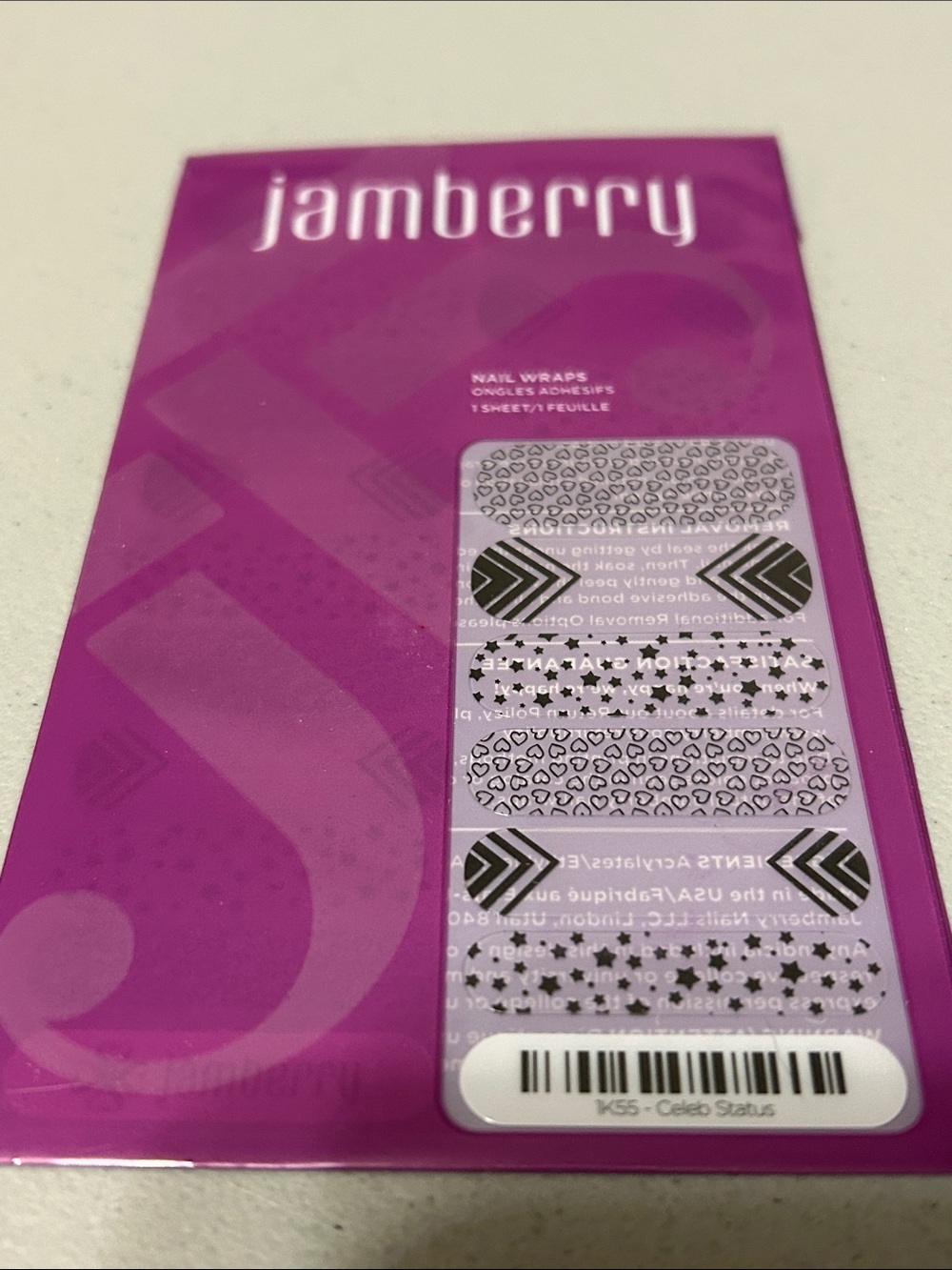 Jamberry Purple Nail Wraps with Black & White Patterns